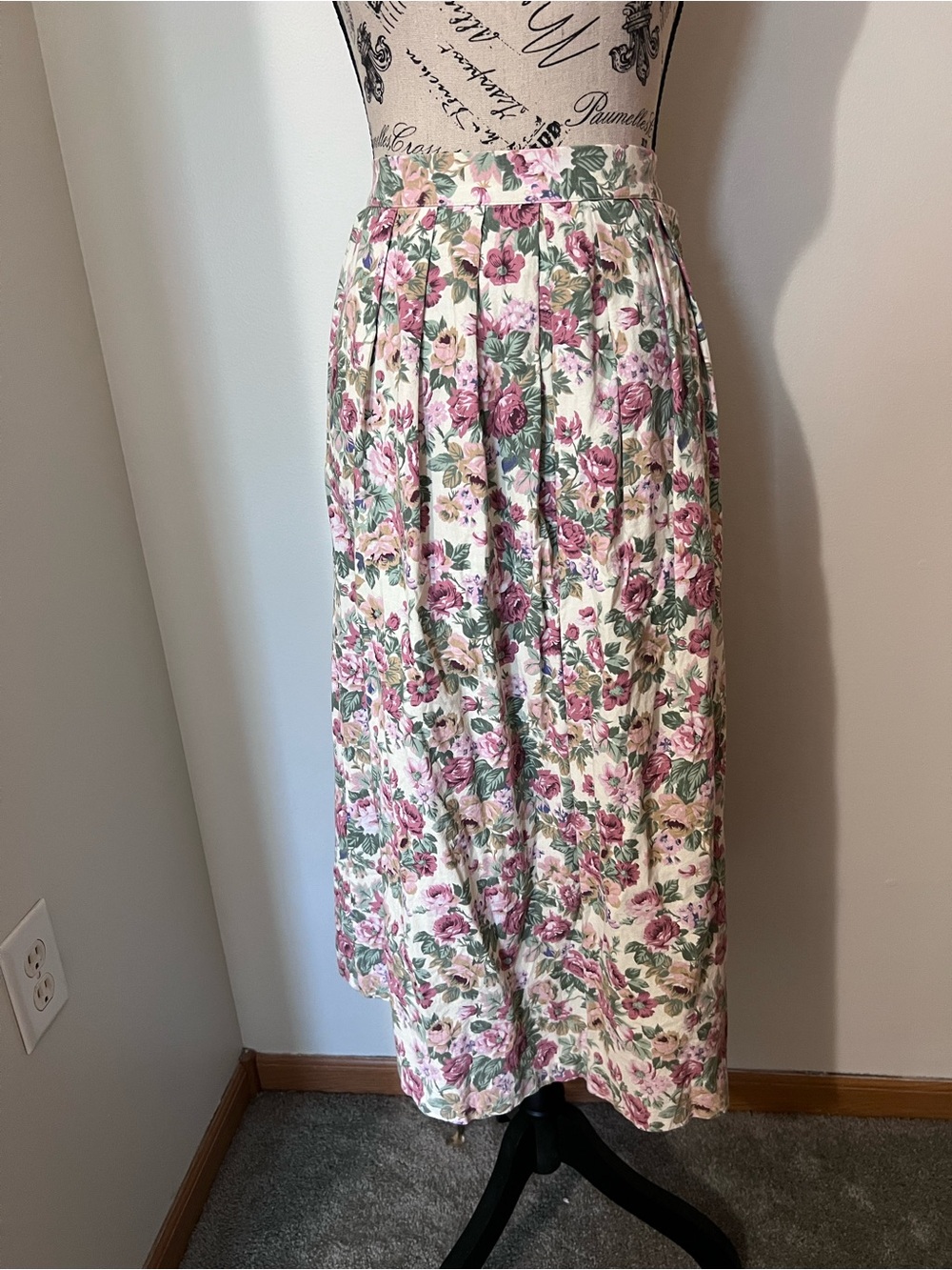 VTG Jessica Howard 100% Cotton Floral Pleated Midi Skirt USA Made Size 12